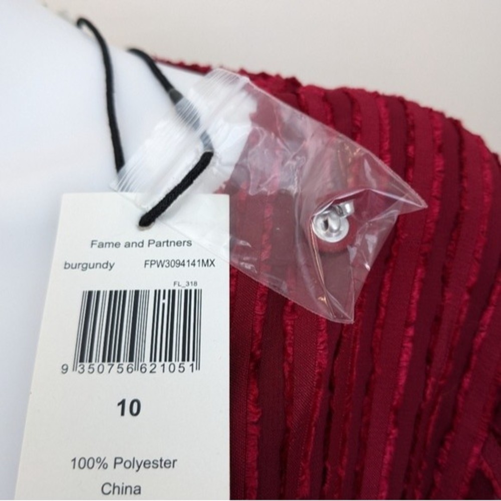 Fame and Partners NWT wrap dress red burgundy sheer texture stripe Rachel sz 10 - Picture 8 of 13